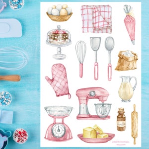 Roze keukenstickervel, stickers bakken, koken, moeder, culinair, bakker, chef-kok, bakkerij, gebak, planner, dagboek, bujo, scrapbooking