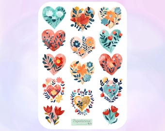 Watercolor Heart Sticker Sheet, valentine's day stickers, heart stickers, cute stickers, planner stickers, bullet journal, scrapbooking