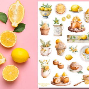 May include: Watercolor illustrations of lemons, cupcakes, and other lemon-themed designs. The illustrations are on a white background and are perfect for scrapbooking, card making, or other craft projects.