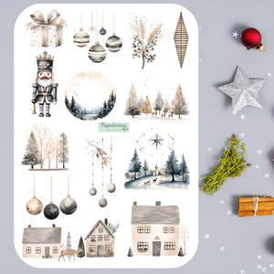 Foglio di adesivi natalizi scandinavi, adesivi natalizi, foresta, nordico, Natale, vacanza, inverno accogliente, pianificatore, diario, bujo, album
