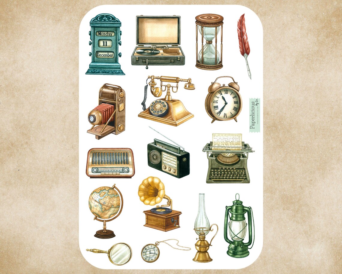 Vintage Object Sticker Sheet, Antique Stickers, Home Decor, Retro ...