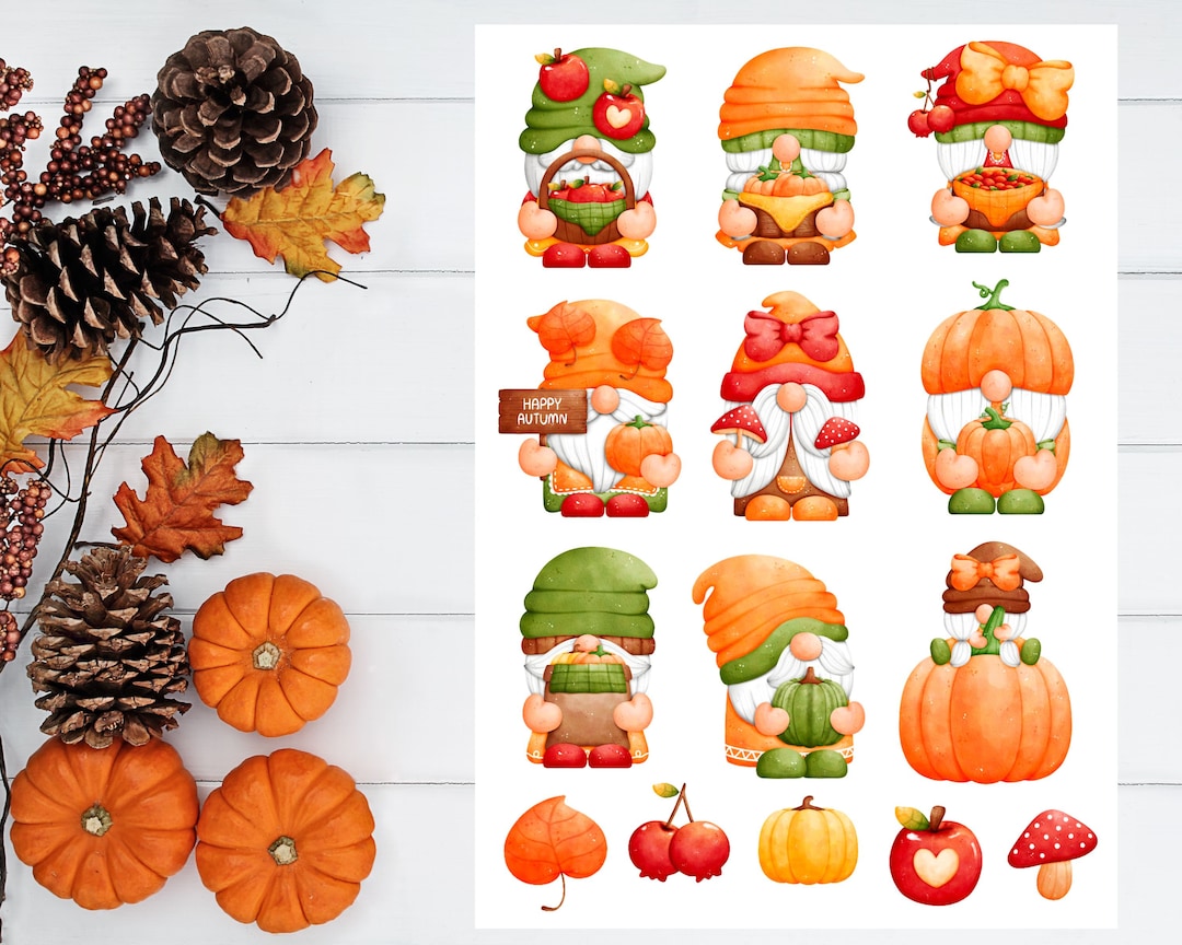 Fall Gnome Sticker Sheet, Fall Sticker Sheet, Autumn, Pumpkin Stickers ...