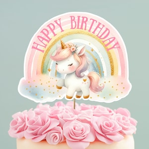Printable Unicorn Cake Topper Printable, Instant Download, Digital, Unicorn Birthday Decor, Unicorn Party Decor, Rainbow, Centerpiece