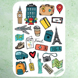 Foglio di adesivi da viaggio, adesivi da viaggio, vacanza, spiaggia, viaggio, estate, fuga, buon viaggio, adesivo per pianificatore, adesivi per diario, scrapbooking