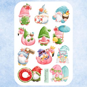 Zomerkabouterblad, schattige kabouterstickers, vakantie, strand, tropisch, zomerstickers, oceaan, zee, planner, bullet journal, scrapbooking