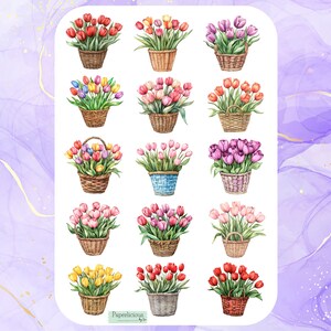 Tulip Sticker Sheet, Tulpen Aufkleber, Blumen Sticker, Tulpenstrauß, Frühlings Aufkleber, Garten, Planer, Bullet Journal, Scrapbooking