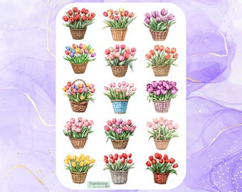 Tulp stickervel, tulpensticker, bloemenstickers, tulpenboeket, lentestickers, tuin, bloem, planner, bullet journal, scrapbooking