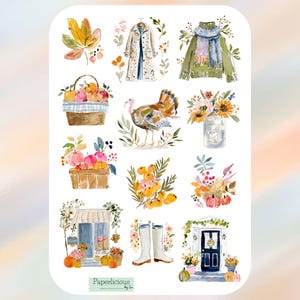 Fall Sticker Sheet – Cozy Autumn Stickers for Planners & Journals, Pumpkin, Leaves, Sweater Weather, Cute Seasonal Aesthetic Stickers