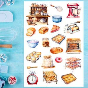 Folha de adesivos para assar, adesivos para assar, Cozinhar, Culinária, Padeiro, Chef, Padaria, Pastelaria, Cozinha, Planejador, Diário, Bujo, Álbum de recortes, Calendário