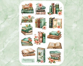 Vintage Book Sticker Sheet, book stickers, book club, bookworm, bookish, book lover, aesthetic, planner, reading journal, scrapbooking