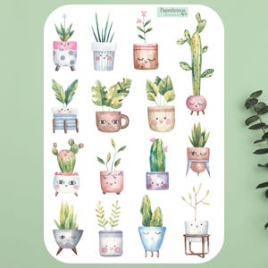 Jolie feuille d'autocollants pour plante d'intérieur, Stickers cactus, Stickers succulentes, Plantes en pot, Plante maman, Botanique, Agenda, Journal, Scrapbooking, Étiquette