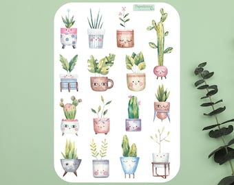 Cute Houseplant Sticker Sheet, Cactus Stickers, Succulent Stickers, Potted Plants, Plant Mom, Botanical, Planner, Journal, Scrapbook, Label