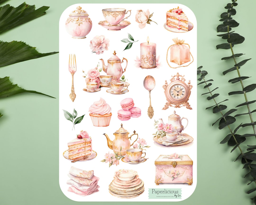 Tea Party Sticker Sheet, Tea Stickers, English Tea, Afternoon Tea ...