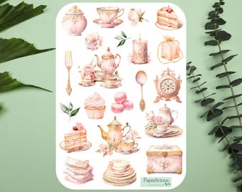 Tea Party sticker sheet, tea stickers, English tea, afternoon tea, foodie, floral, planner stickers, journal stickers, bujo, scrapbooking