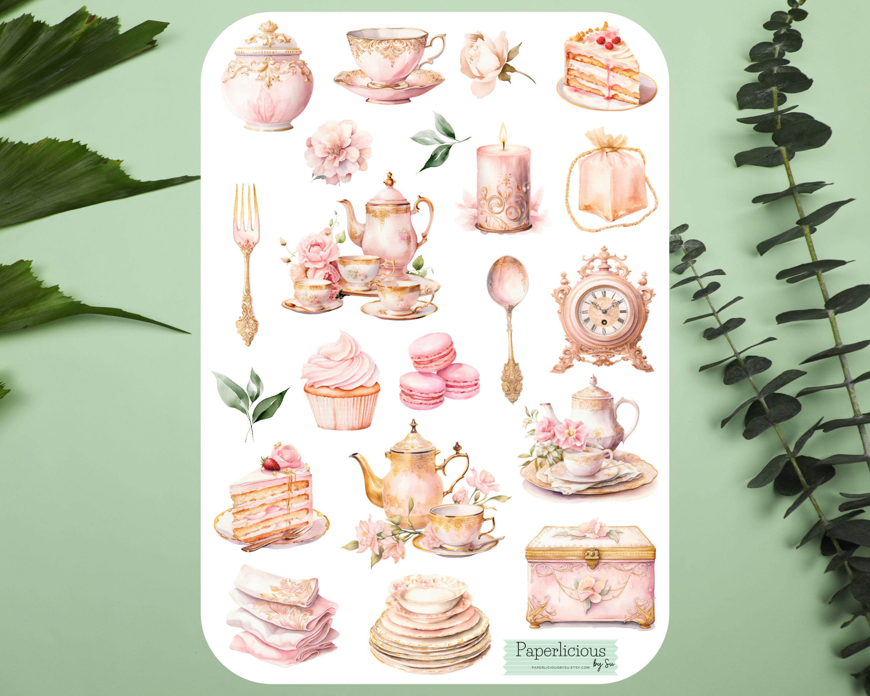 Tea Party Sticker Sheet, Tea Stickers, English Tea, Afternoon Tea ...