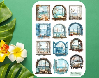 Ocean View Sticker Sheet, vacation, beach, holiday, tropical, summer sticker, getaway, ocean, sea, planner, bullet journal, scrapbooking