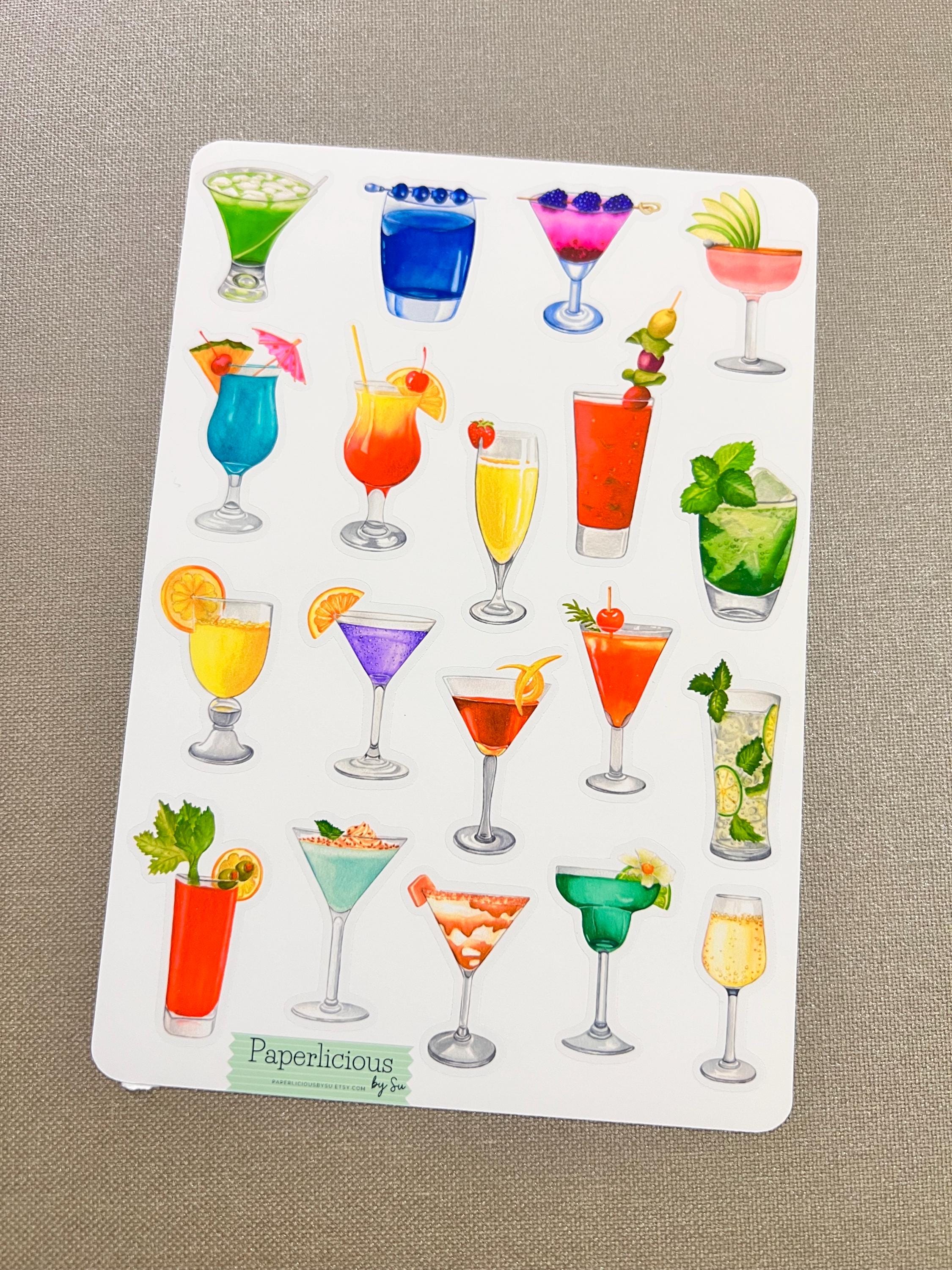 Cocktail Hour Sticker Cocktail Sticker Sheet, Cocktail Sticker, Tropical Drinks, Happy Hour ...