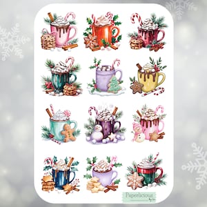 Hot Chocolate Sticker Sheet, Hot Cocoa stickers, Christmas stickers, holiday drinks, xmas, cozy winter, Planner, Journal, Scrapbooking