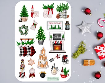 Farmhouse Christmas Sticker Sheet, Christmas stickers, holiday stickers, labels, tags, winter, Planner, Journal, Scrapbooking, Cards