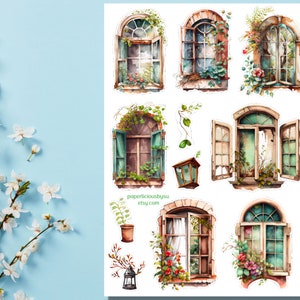 Floral Window Sticker Sheet, watercolor plant stickers, garden, aesthetic stickers, planner, journal, bujo, scrapbooking, junk journal