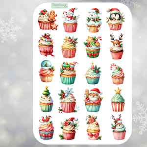 Pegatinas de cupcakes navideños, hoja de pegatinas de golosinas navideñas, pegatinas de vacaciones, festivo, navidad, invierno, planificador, diario, álbum de recortes, tarjetas