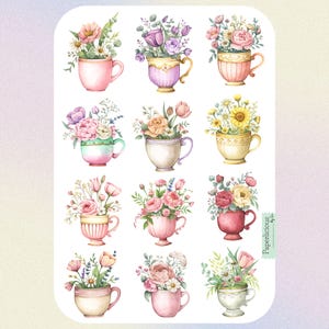 Folha de adesivos para buquê de flores, adesivos florais, primavera, jardinagem, botânico, plantas, girassol, rosa, tulipa, planejador, diário, scrapbooking
