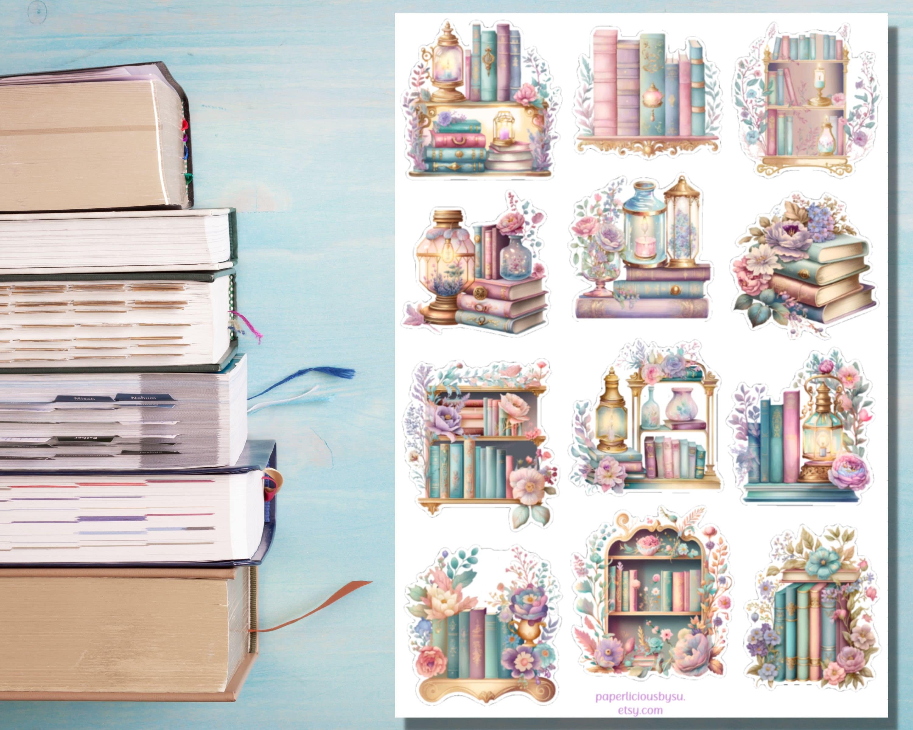 Sticker Book Decorations Floral Book Sticker Sheet, Book Stickers, Flower Stickers, Bookworm ...