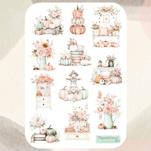 Pastel Fall Decor Sticker Sheet – Elegant Autumn Planner Stickers, Cozy Fall Vibes, Home Decor, Pumpkin, Aesthetic, Journal, Scrapbooking