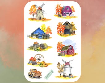Fall Farmhouse Sticker Sheet – Elegant Autumn Planner Stickers, Farm Stickers, Cozy Fall Vibes, Pumpkin, Cottagecore, Journal, Scrapbooking