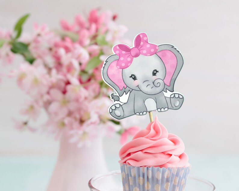 Elephant Baby Shower Elephant Cupcake Toppers Pink Elephant Etsy