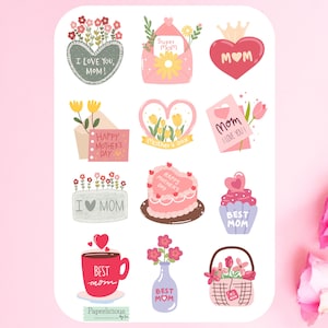 Stickervel Moederdag, stickers voor gelukkige Moederdag, Moederdagkaarten, cadeau voor moeder, planner, dagboek, scrapbooking, kalender