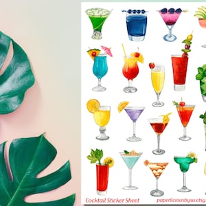 Foglio di adesivi per cocktail, adesivo per cocktail, bevande tropicali, happy hour, adesivo estivo, adesivo per pianificatore, bullet journal, Bujo, scrapbooking