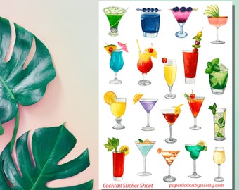 Cocktail Sticker Sheet, cocktail sticker, tropical drinks, happy hour, summer sticker, planner sticker, bullet journal, Bujo, scrapbooking