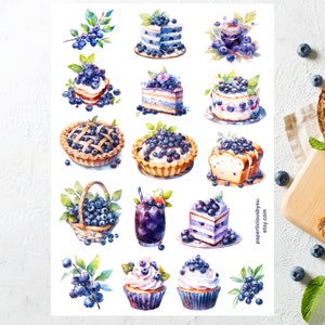 Folha de adesivos de guloseimas de mirtilo, adesivos de frutas vermelhas, frutas vermelhas, sobremesa, torta, bolo, fruta, planta, jardinagem, natureza, planejador, diário, scrapbooking