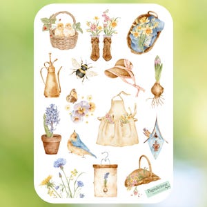 Pegatinas de jardín, pegatinas de jardinería, plantas, primavera, verano, flores, jardín, botánica, planificador, diario, álbum de recortes, tarjeta, sobre