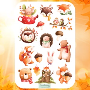 Süßer Aufkleber Herbst, Waldtiere, Waldtiere, Natur, Bär, Fuchs, Eule, Rehe, Planer, Journal, bujo, scrapbooking