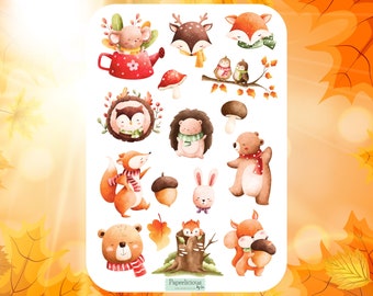 Cute Fall Forest Animal Sticker Sheet, forest stickers, woodland animals, nature, bear, fox, owl, deer, planner, journal, bujo, scrapbooking