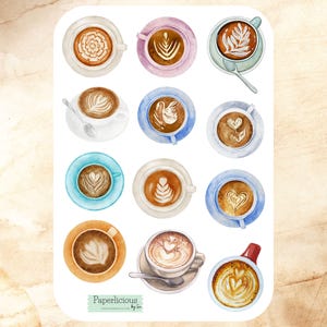 Latte Art Sticker Sheet – Coffee Planner Stickers, Barista Vibes, Coffee Lover, Aesthetic Coffee Stickers for Journals and Scrapbooking