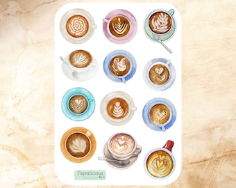 Latte Art Sticker Sheet – Coffee Planner Stickers, Barista Vibes, Coffee Lover, Aesthetic Coffee Stickers for Journals and Scrapbooking