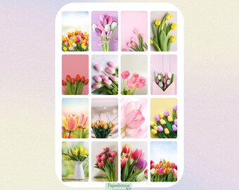 Stickervel tulpen, tulpenstickers, bloemenstickers, tulpenboeket, lentestickers, tuin, botanisch, planner, dagboek, scrapbooking