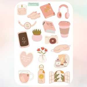 Self Care Sticker Sheet, mental health stickers, self love, you are enough, me time, wellness, planner, journal, scrapbooking