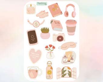 Self Care Sticker Sheet, mental health stickers, self love, you are enough, me time, wellness, planner, journal, scrapbooking