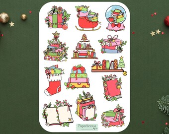 Christmas Book Reading Sticker Sheet, holiday bookish stickers, bookworm, book lover, book club,  planner, reading journal, scrapbooking