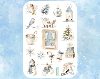 Cozy Winter Sticker Sheet, winter stickers, frozen, holiday, hygge, snow, Christmas, sled, hot cocoa, Planner, Bullet Journal, Scrapbooking