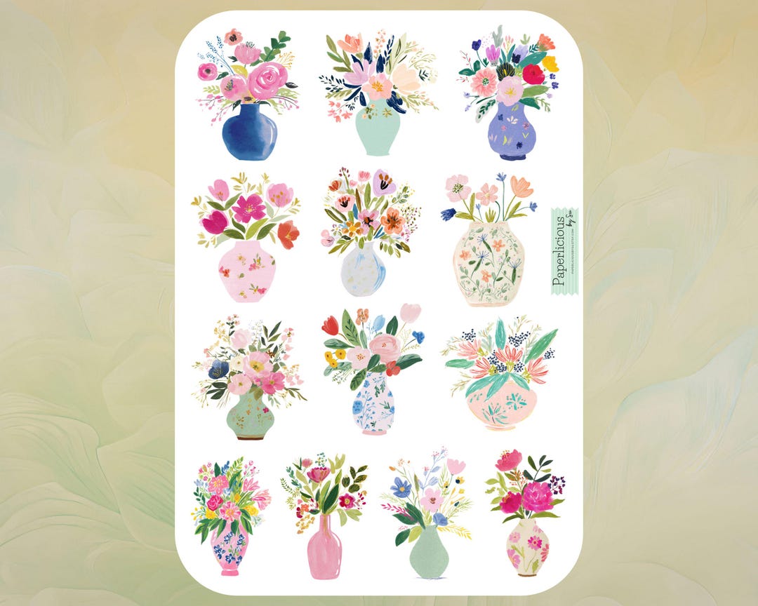 Watercolor Flower Bouquet Sticker Sheet, Floral Stickers, Spring ...