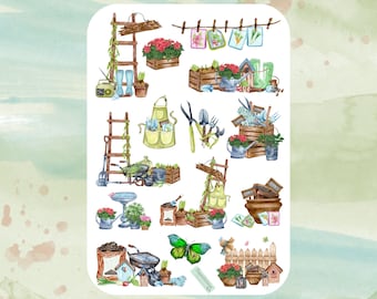 Gardening Sticker Sheet, Garden Stickers, Plant Stickers, Spring, Summer, Backyard, Botanical, Planner, Journal, Scrapbook, Card, Envelope