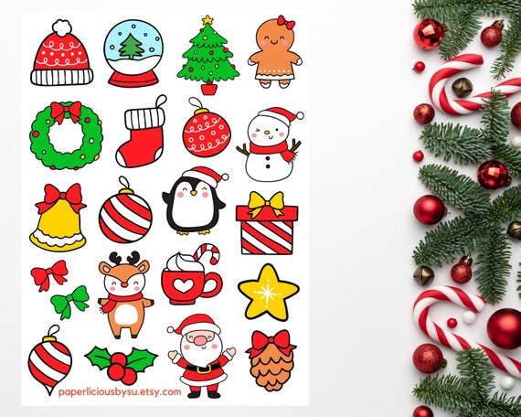 Cute Christmas Sticker Sheet, Christmas stickers, holiday stickers, xmas,  cozy winter, Christmas tree, Planner, Bullet Journal, Bujo