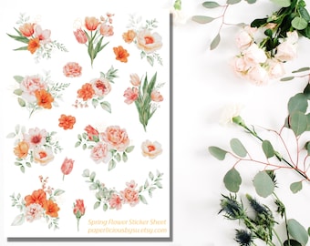 Spring Floral Sticker Sheet, floral stickers, spring stickers, blossom, garden, Planner, Bullet Journal, scrapbook, bujo
