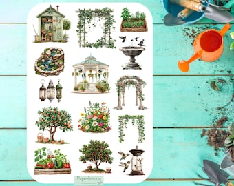 Summer Garden Sticker Sheet, Gardening Stickers, Plant, Garden, Blooming, Botanical, Plant, Planner, Bullet Journal, Scrapbook