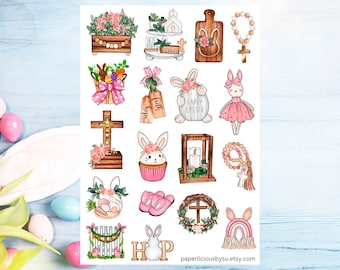 Easter Decor Sticker Sheet, Easter stickers, Happy Easter, watercolor, bunny, eggs, spring, Planner, Bullet Journal, envelope seal, notebook
